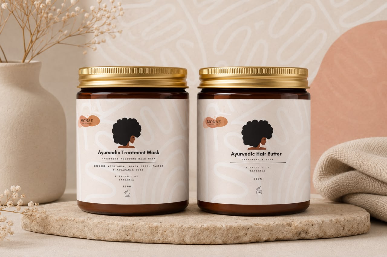 Monae Hair Treatment Mask on the left and Hair Butter on the right